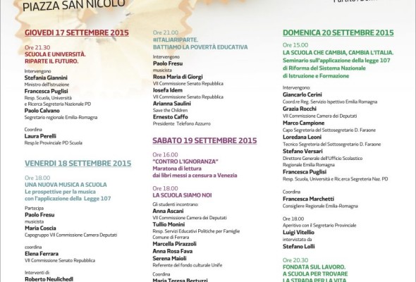Festa dell’Unità a Ferrara, “La scuola in festa: cultura, musica, cucina”